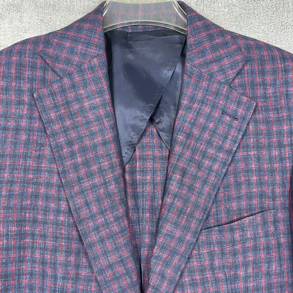 Scabal Blazer Men’s 40R 100% Pure Linen Jacket Blue Red Plaid Surgeons Cuffs - Picture 4 of 16